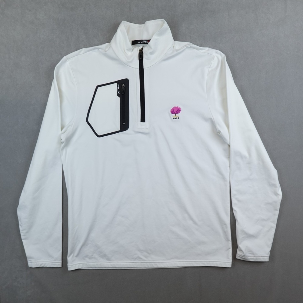 RLX Ralph Lauren Shirt Mens White Solid Print 1/4 Zip Pullover Golf